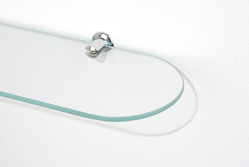 Skleněná polička 59 x 12 cm ovál úchyty SHELF GLASS OVAL detail